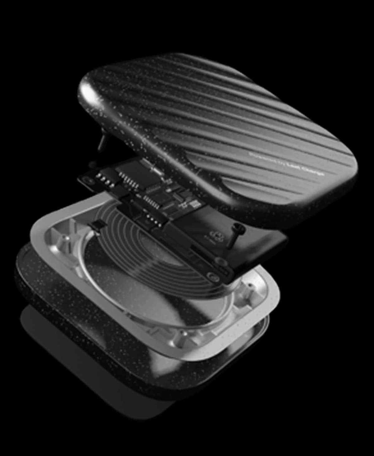 Exploded view showing layered protection inside the CG-1000 cabinet alarm